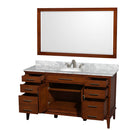 Wyndham Hatton 60" Single Bathroom Vanity In Light Chestnut White Carrara Marble Countertop Undermount Oval Sink and 56" Mirror WCV161660SCLCMUNRM56