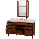 Wyndham AAA Hatton 60" Single Bathroom Vanity In Light Chestnut White Carrara Marble Countertop Undermount Oval Sink and Medicine Cabinet WCV161660SCLCMUNRMED