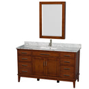 Wyndham AAA Hatton 60" Single Bathroom Vanity In Light Chestnut White Carrara Marble Countertop Undermount Square Sink And Medicine Cabinet WCV161660SCLCMUNSMED