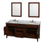 Wyndham AAA Hatton 72" Double Bathroom Vanity In Dark Chestnut White Carrara Marble Countertop Undermount Oval Sinks and 24" Mirrors WCV161672DCDCMUNRM24