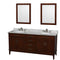 Wyndham AAA Hatton 72" Double Bathroom Vanity In Dark Chestnut White Carrara Marble Countertop Undermount Oval Sinks And 24" Mirrors WCV161672DCDCMUNRM24