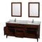 Wyndham AAA Hatton 72" Double Bathroom Vanity In Dark Chestnut White Carrara Marble Countertop Undermount Square Sinks and 24" Mirrors WCV161672DCDCMUNSM24