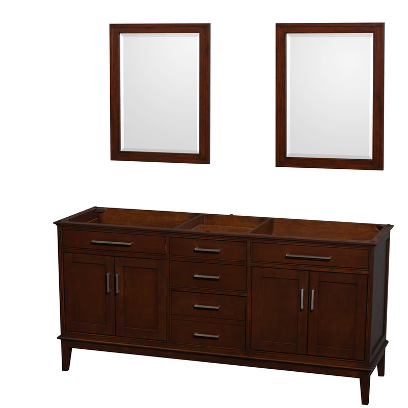 Wyndham AAA Hatton 72" Double Bathroom Vanity In Dark Chestnut No Countertop No Sinks And 24" Mirrors WCV161672DCDCXSXXM24