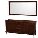 Wyndham Hatton 72" Double Bathroom Vanity In Dark Chestnut No Countertop No Sinks And 70" Mirror WCV161672DCDCXSXXM70