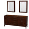 Wyndham AAA Hatton 72" Double Bathroom Vanity In Dark Chestnut No Countertop No Sinks And Medicine Cabinets WCV161672DCDCXSXXMED