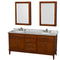 Wyndham AAA Hatton 72" Double Bathroom Vanity In Light Chestnut White Carrara Marble Countertop Undermount Oval Sinks And Medicine Cabinets WCV161672DCLCMUNRMED