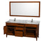 Wyndham Hatton 72" Double Bathroom Vanity In Light Chestnut White Carrara Marble Countertop Undermount Square Sinks and 70" Mirror WCV161672DCLCMUNSM70