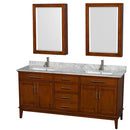 Wyndham AAA Hatton 72" Double Bathroom Vanity In Light Chestnut White Carrara Marble Countertop Undermount Square Sinks And Medicine Cabinets WCV161672DCLCMUNSMED