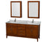 Wyndham AAA Hatton 72" Double Bathroom Vanity In Light Chestnut White Carrara Marble Countertop Undermount Square Sinks And Medicine Cabinets WCV161672DCLCMUNSMED