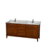 Wyndham Hatton 72" Double Bathroom Vanity In Light Chestnut White Carrara Marble Countertop Undermount Square Sinks And No Mirror WCV161672DCLCMUNSMXX