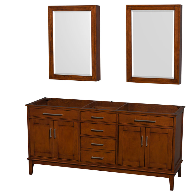 Wyndham AAA Hatton 72" Double Bathroom Vanity In Light Chestnut No Countertop No Sinks And Medicine Cabinets WCV161672DCLCXSXXMED