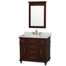 Wyndham Berkeley 36" Single Bathroom Vanity In Dark Chestnut With White Carrara Marble Top With White Undermount Oval Sink And 24" Mirror WCV171736SCDCMUNRM24