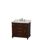 Wyndham Berkeley 36" Single Bathroom Vanity In Dark Chestnut With White Carrara Marble Top With White Undermount Oval Sink And No Mirror WCV171736SCDCMUNRMXX