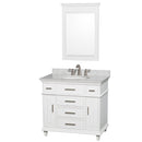 Wyndham Berkeley 36" Single Bathroom Vanity In White With White Carrara Marble Top With White Undermount Oval Sink And 24" Mirror WCV171736SWHCMUNRM24