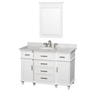 Wyndham Berkeley 48" Single Bathroom Vanity In White With White Carrara Marble Top With White Undermount Oval Sink And 24" Mirror WCV171748SWHCMUNRM24