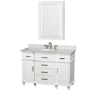 Wyndham AAA Berkeley 48" Single Bathroom Vanity In White White Carrara Marble Countertop Undermount Round Sink 24" Medicine Cabinet WCV171748SWHCMUNRMED