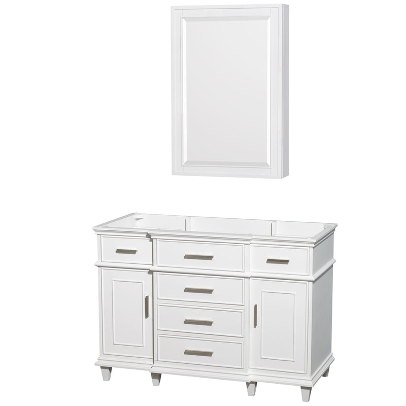 Wyndham AAA Berkeley 48" Single Bathroom Vanity In White No Countertop No Sink 24" Medicine Cabinet WCV171748SWHCXSXXMED