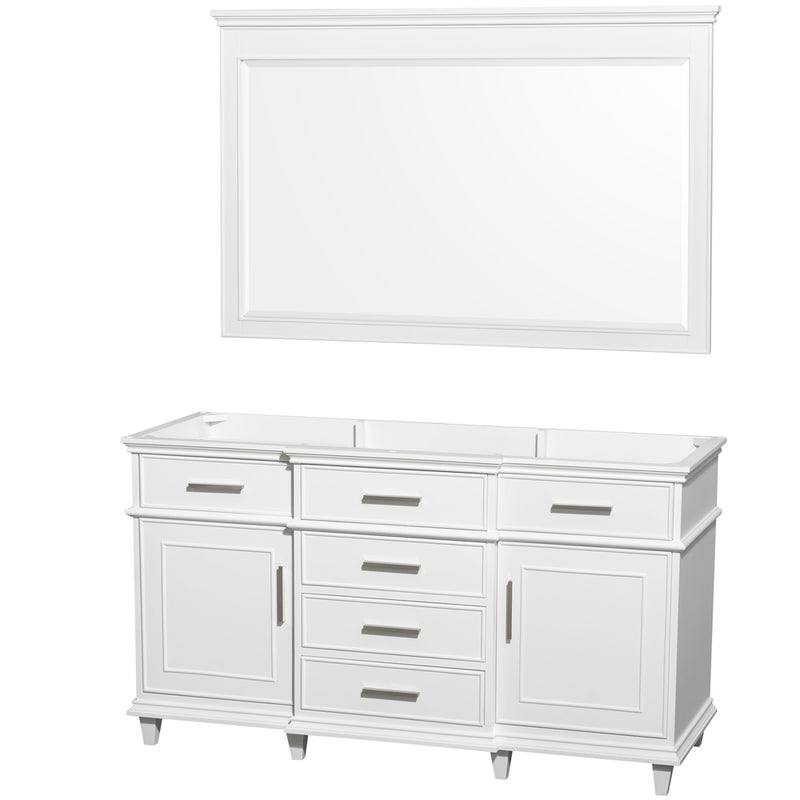 Wyndham AAA Berkeley 60" Single Bathroom Vanity In White With No Countertop And No Sink And 56" Mirror WCV171760SWHCXSXXM56