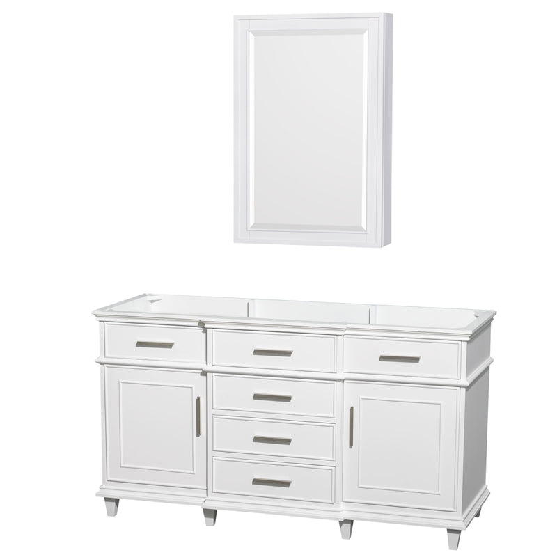 Wyndham AAA Berkeley 60" Single Bathroom Vanity In White No Countertop No Sink 24" Medicine Cabinet WCV171760SWHCXSXXMED