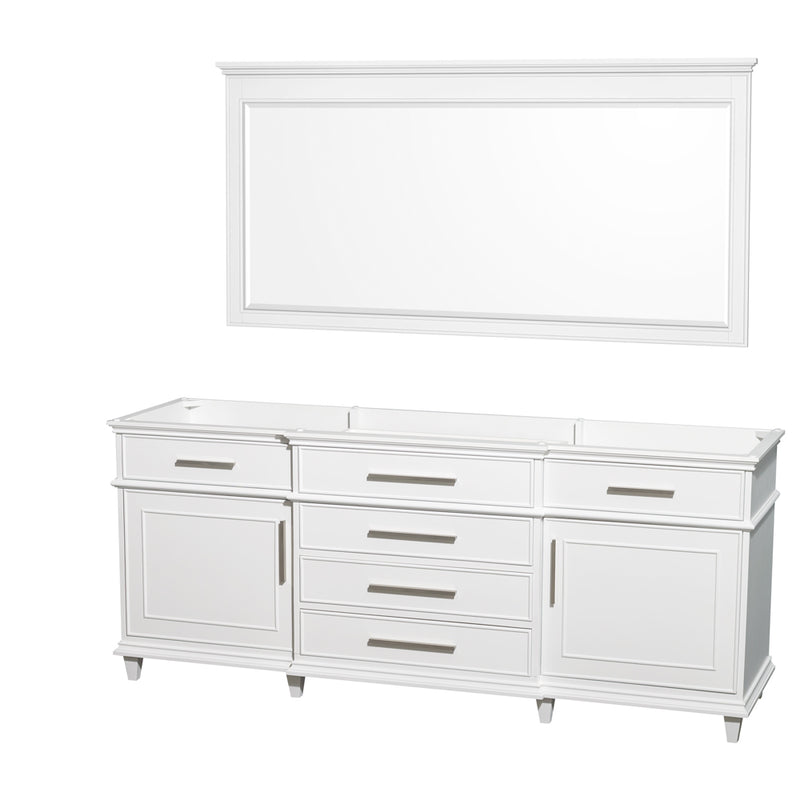 Wyndham AAA Berkeley 80" Double Bathroom Vanity In White With No Countertop And No Sinks And 70" Mirror WCV171780DWHCXSXXM70