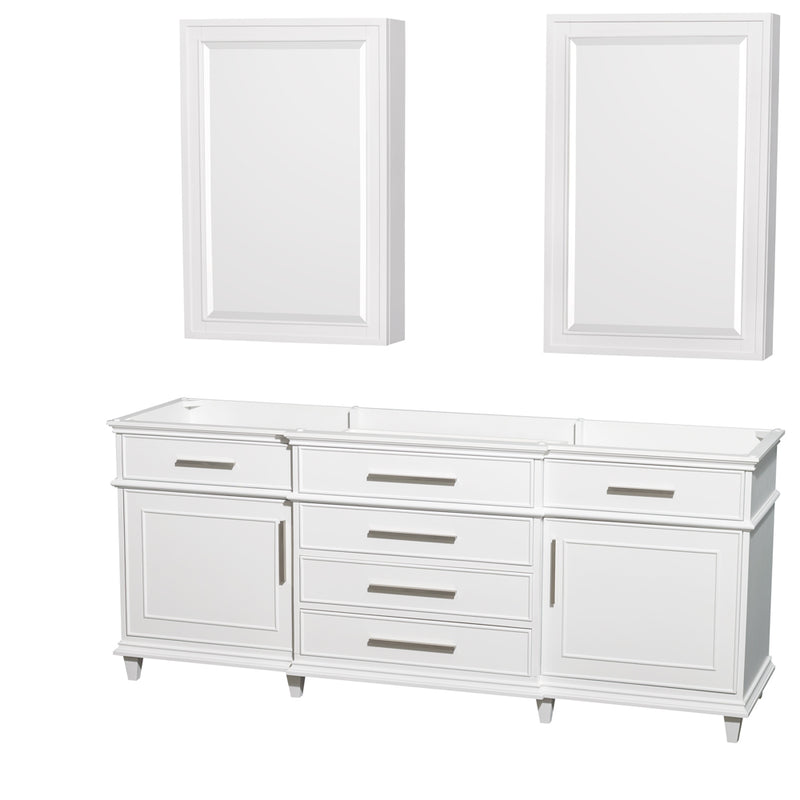 Wyndham AAA Berkeley 80" Double Bathroom Vanity In White No Countertop No Sinks 24" Medicine Cabinets WCV171780DWHCXSXXMED