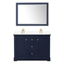 Wyndham Avery 48" Double Bathroom Vanity In Dark Blue Dark-Vein Carrara Cultured Marble Countertop Undermount Square Sinks and 46" Mirror WCV232348DBLC1UNSM46