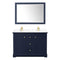 Wyndham Avery 48" Double Bathroom Vanity In Dark Blue Dark-Vein Carrara Cultured Marble Countertop Undermount Square Sinks and 46" Mirror WCV232348DBLC1UNSM46