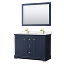 Wyndham Avery 48" Double Bathroom Vanity In Dark Blue Dark-Vein Carrara Cultured Marble Countertop Undermount Square Sinks And 46" Mirror WCV232348DBLC1UNSM46