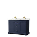 Wyndham Avery 48" Double Bathroom Vanity In Dark Blue Dark-Vein Carrara Cultured Marble Countertop Undermount Square Sinks And No Mirror WCV232348DBLC1UNSMXX