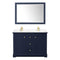 Wyndham Avery 48" Double Bathroom Vanity In Dark Blue Light-Vein Carrara Cultured Marble Countertop Undermount Square Sinks and 46" Mirror WCV232348DBLC2UNSM46