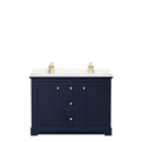 Wyndham Avery 48" Double Bathroom Vanity In Dark Blue Light-Vein Carrara Cultured Marble Countertop Undermount Square Sinks and No Mirror WCV232348DBLC2UNSMXX