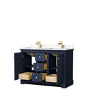 Wyndham Avery 48" Double Bathroom Vanity In Dark Blue Light-Vein Carrara Cultured Marble Countertop Undermount Square Sinks and No Mirror WCV232348DBLC2UNSMXX