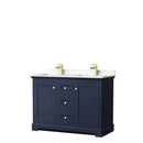 Wyndham Avery 48" Double Bathroom Vanity In Dark Blue Light-Vein Carrara Cultured Marble Countertop Undermount Square Sinks And No Mirror WCV232348DBLC2UNSMXX