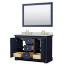 Wyndham Avery 48" Double Bathroom Vanity In Dark Blue White Carrara Marble Countertop Undermount Oval Sinks and 46" Mirror WCV232348DBLCMUNOM46