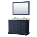 Wyndham Avery 48" Double Bathroom Vanity In Dark Blue White Carrara Marble Countertop Undermount Oval Sinks And 46" Mirror WCV232348DBLCMUNOM46