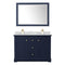 Wyndham Avery 48" Double Bathroom Vanity In Dark Blue White Carrara Marble Countertop Undermount Square Sinks and 46" Mirror WCV232348DBLCMUNSM46