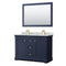 Wyndham Avery 48" Double Bathroom Vanity In Dark Blue White Carrara Marble Countertop Undermount Square Sinks And 46" Mirror WCV232348DBLCMUNSM46