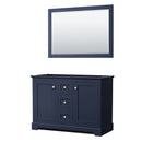 Wyndham Avery 48" Double Bathroom Vanity In Dark Blue No Countertop No Sinks And 46" Mirror WCV232348DBLCXSXXM46