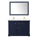 Wyndham Avery 48" Double Bathroom Vanity In Dark Blue White Cultured Marble Countertop Undermount Square Sinks and 46" Mirror WCV232348DBLWCUNSM46