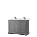 Wyndham Avery 48" Double Bathroom Vanity In Dark Gray Dark-Vein Carrara Cultured Marble Countertop Undermount Square Sinks And No Mirror WCV232348DKGC1UNSMXX