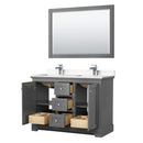 Wyndham Avery 48" Double Bathroom Vanity In Dark Gray Light-Vein Carrara Cultured Marble Countertop Undermount Square Sinks and 46" Mirror WCV232348DKGC2UNSM46