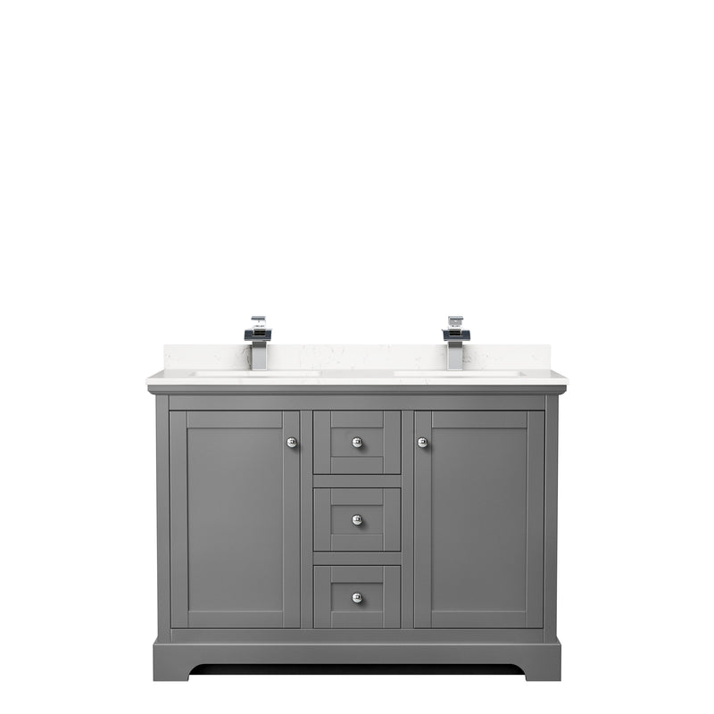 Wyndham Avery 48" Double Bathroom Vanity In Dark Gray Light-Vein Carrara Cultured Marble Countertop Undermount Square Sinks and No Mirror WCV232348DKGC2UNSMXX