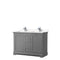 Wyndham Avery 48" Double Bathroom Vanity In Dark Gray Light-Vein Carrara Cultured Marble Countertop Undermount Square Sinks And No Mirror WCV232348DKGC2UNSMXX