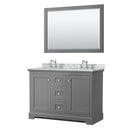 Wyndham Avery 48" Double Bathroom Vanity In Dark Gray White Carrara Marble Countertop Undermount Oval Sinks And 46" Mirror WCV232348DKGCMUNOM46