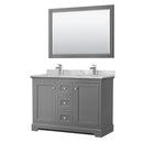 Wyndham Avery 48" Double Bathroom Vanity In Dark Gray White Carrara Marble Countertop Undermount Square Sinks And 46" Mirror WCV232348DKGCMUNSM46