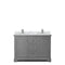 Wyndham Avery 48" Double Bathroom Vanity In Dark Gray White Carrara Marble Countertop Undermount Square Sinks and No Mirror WCV232348DKGCMUNSMXX