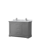 Wyndham Avery 48" Double Bathroom Vanity In Dark Gray White Carrara Marble Countertop Undermount Square Sinks And No Mirror WCV232348DKGCMUNSMXX