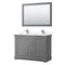 Wyndham Avery 48" Double Bathroom Vanity In Dark Gray White Cultured Marble Countertop Undermount Square Sinks And 46" Mirror WCV232348DKGWCUNSM46