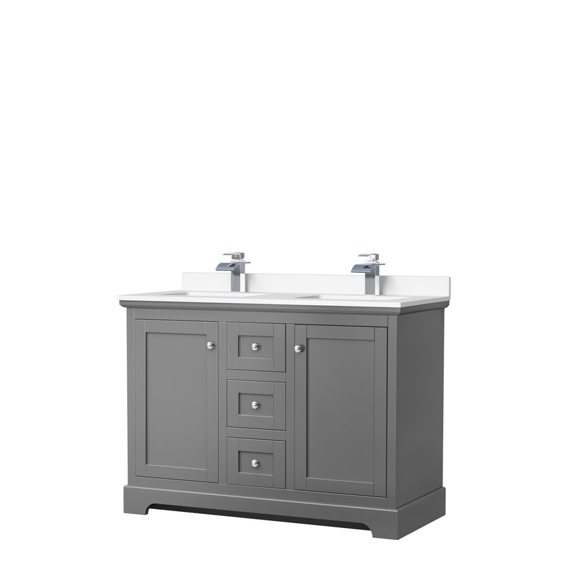 Wyndham Avery 48" Double Bathroom Vanity In Dark Gray White Cultured Marble Countertop Undermount Square Sinks And No Mirror WCV232348DKGWCUNSMXX