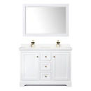 Wyndham Avery 48" Double Bathroom Vanity In White Light-Vein Carrara Cultured Marble Countertop Undermount Square Sinks Brushed Gold Trims and 46" Mirror WCV232348DWGC2UNSM46